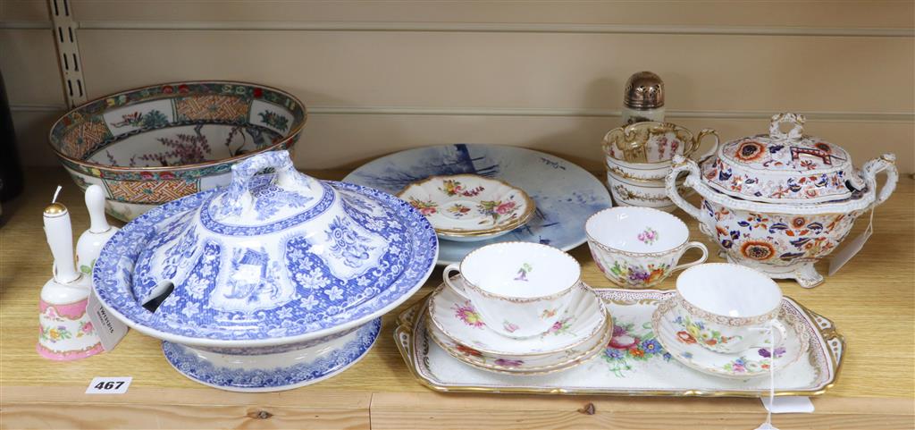 A collection of mixed English and Continental ceramics, including a Stone China Imari pattern tureen and cover,